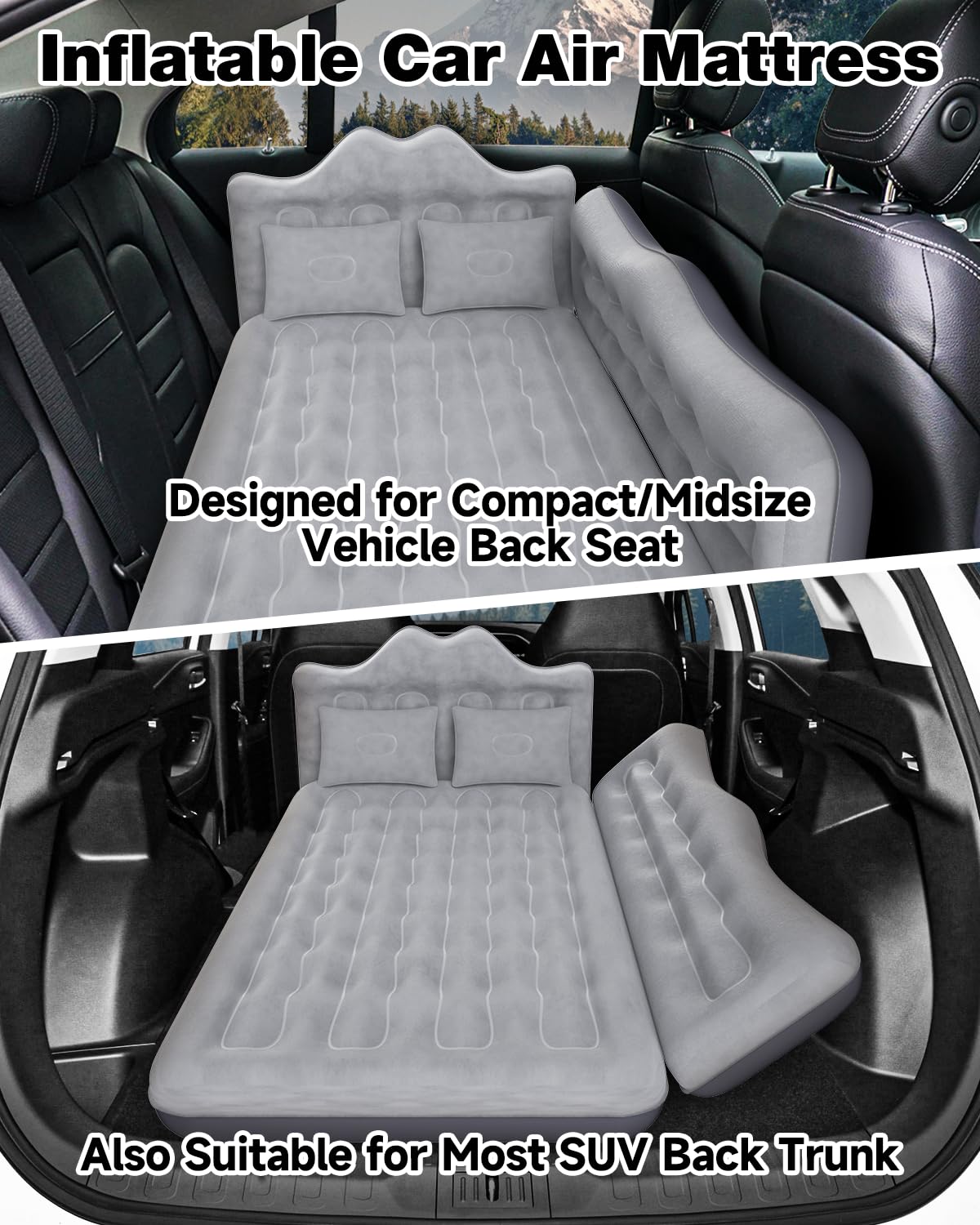 Umbrauto Car Air Mattress Backseat| Inflatable Truck Back Seat Camping Airbed for SUV Rear Seat, Blow Up Sleeping Travel Bed for Van Trunk with Pump & Pillows