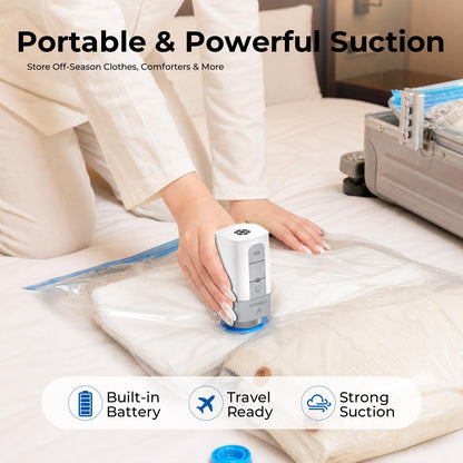 ETENWOLF Vacuum Storage Bags for Travel with Rechargeable Wireless Pump, Vacuum Seal Bags for Clothes and Travel, Space Saver Bags in Carry-On Sizes, Perfect for Luggage and Suitcases, 12 Combo