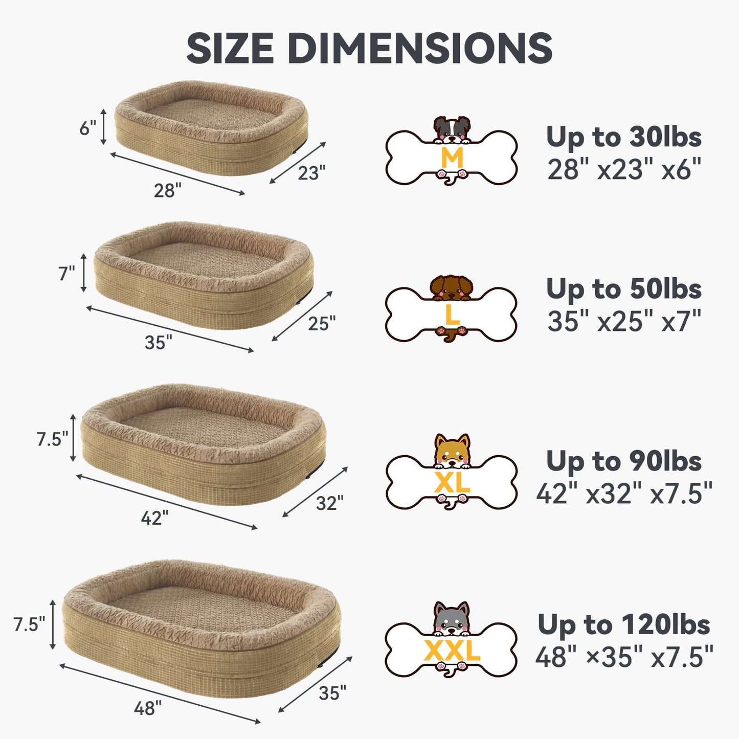 JOEJOY Orthopedic Dog Beds Large Sized Dog, XL Egg-Crate Memory Foam Pet Couch Bed with Bolster Sides, Waterproof Lining, Removable Washable Cover & Non-Slip Bottom, Brown