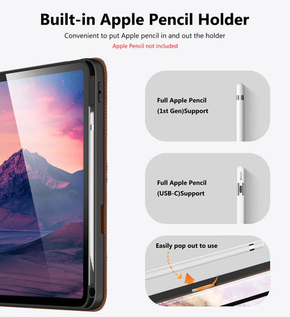 DTTO for iPad A16 Case, iPad 11th / 10th Generation Case (2025/2022), 360 Degree Rotating Premium Leather Folio Stand Cover with Pencil Holder, Brown