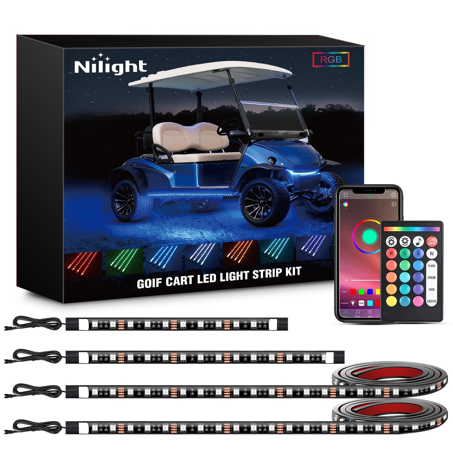 Nilight 6PCS Golf Cart Underbody Light Kit with Canopy Lights Dream Color Multi-Mode Neon Accent Lighting APP Remote Control Sound Active Music Sync IP67 Waterproof 12V-66V for EZGO Yamaha Club Car