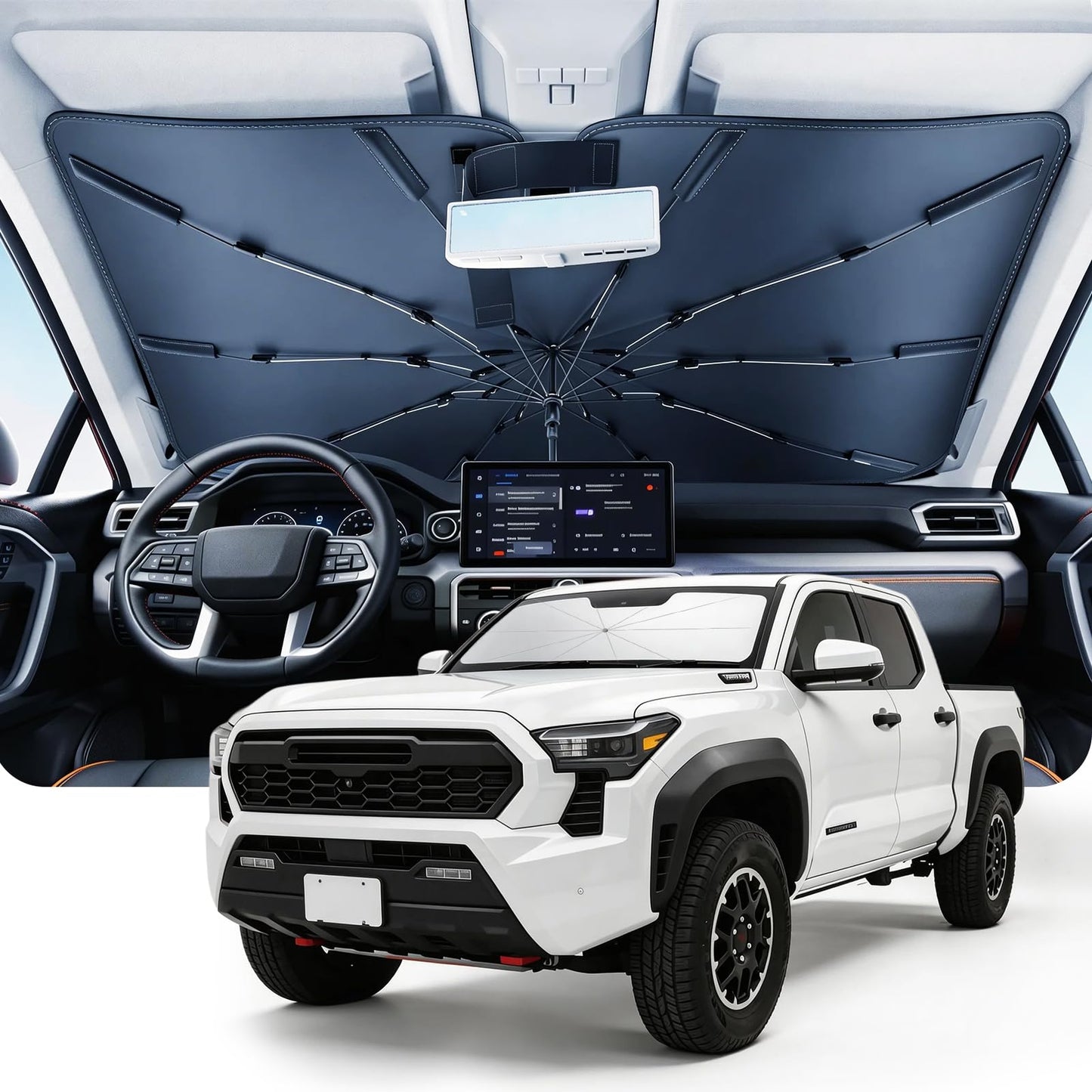 DMJN Umbrella Windshield Sun Shade for Jeep Grand Cherokee (2011-2026), Car Sunshade for Front Windshield [Nano Ice-Crystal Coatings] UPF50+ Heat & UV Block, Protect Interior & Keep Cooler