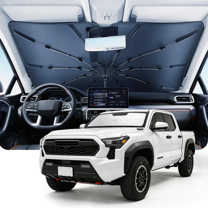 DMJN Umbrella Windshield Sun Shade for Jeep Grand Cherokee (2011-2026), Car Sunshade for Front Windshield [Nano Ice-Crystal Coatings] UPF50+ Heat & UV Block, Protect Interior & Keep Cooler