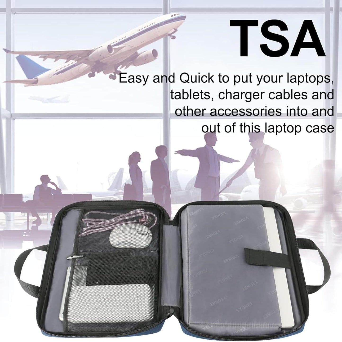 Funda para portátil Ytonet, bolsa para portátil TSA de 15.6 pulgadas, funda para portátil resistente al agua, bolsa de transporte para ordenador compatible con portátiles Lenovo, HP, Dell, Asus, regalos para hombres y mujeres, gris