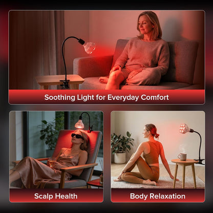 SANSI 6W 670nm Red Light Bulb for Sleep Therapy, Zero Blue Light for Melatonin Promoting Natural Sleep Aid + 32W 660nm 850nm Red Light Therapy for Body Face with Clip