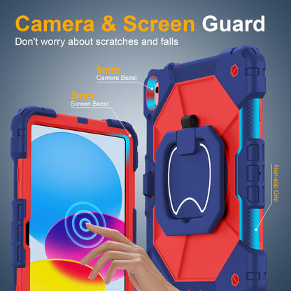 Case for iPad A16 11th Generation 11 Inch 2025, Auorld for iPad 10th Generation 10.9 inch 2022 case with Screen Protector, 360 Degree Rotating Stand Shoulder Strap Pencil Holder, Navy Pink