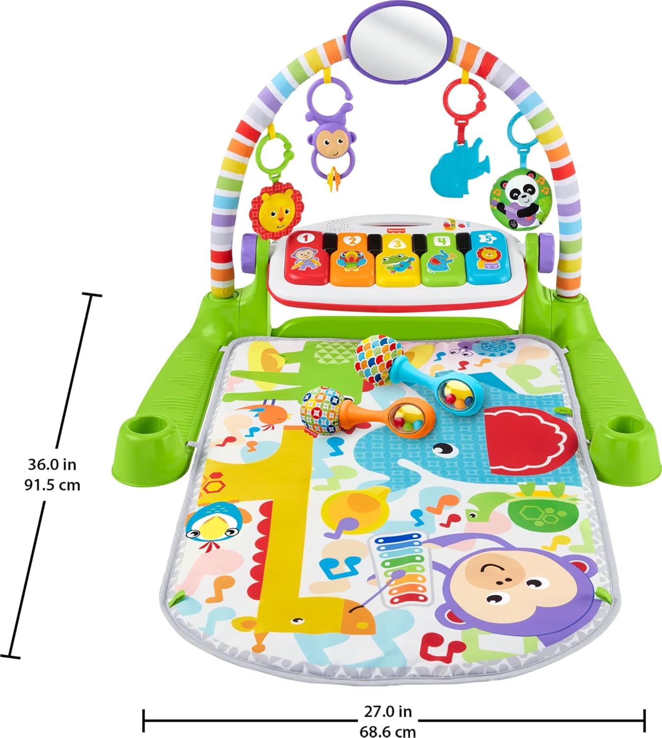 Fisher-Price Baby Spielmatte Deluxe Kick & Play Klavier-Gym Lernspielzeug & 2 Maracas Weiche Rasseln für Neugeborene bis Kleinkinder ab 0 Monaten