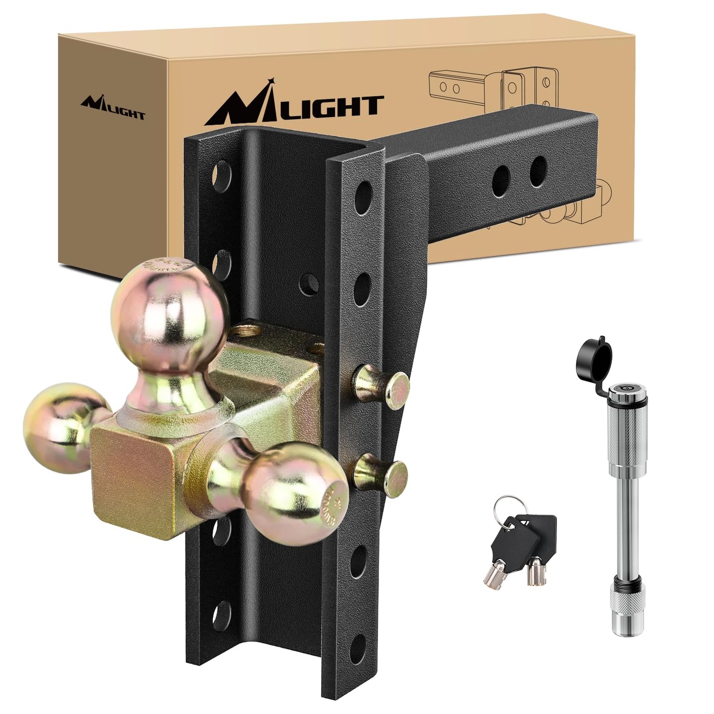 Nilight Anti-Theft Shackle Hitch Receiver 2Inch 45000 LBs Breaking Strength 3/4" Anti-Theft D Ring Shackle 5/8" Trailer Hitch Lock Pin Heavy Duty Solid Towing Kit for Trucks Off Road (Black)