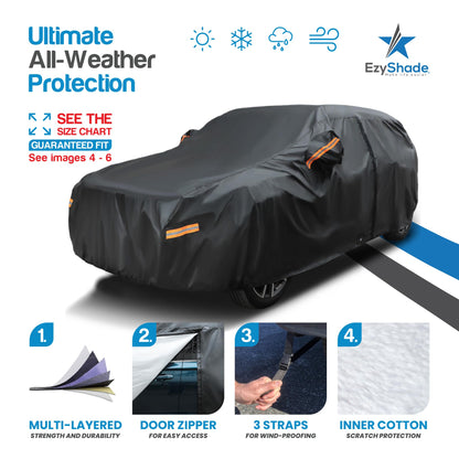 EzyShade 10-Schicht Autoabdeckung Wasserdicht Allwetter - Siehe Fahrzeug-Größentabelle - Autoabdeckungen für Automobile & Auto Schneeabdeckung - Komplette Außenabdeckungen - Winter Regen Sonne SUV Limousine. Größe A4 (Siehe Größentabelle)