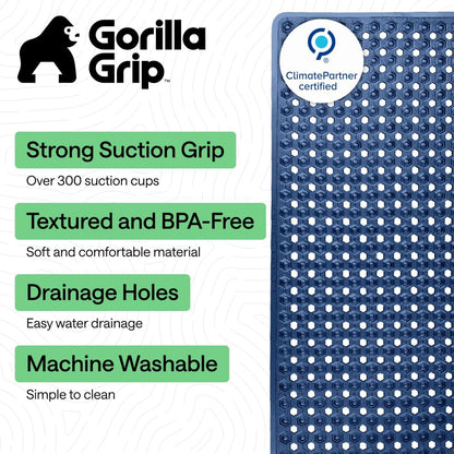 GORILLA GRIP Patentierte Badewannen-Duschmatte, Maschinenwaschbare Badewannenbodenmatte, Saugnäpfe und Abflusslöcher für saubere Wannen, Badezimmer-Essentials, 89x41 cm, Transparent
