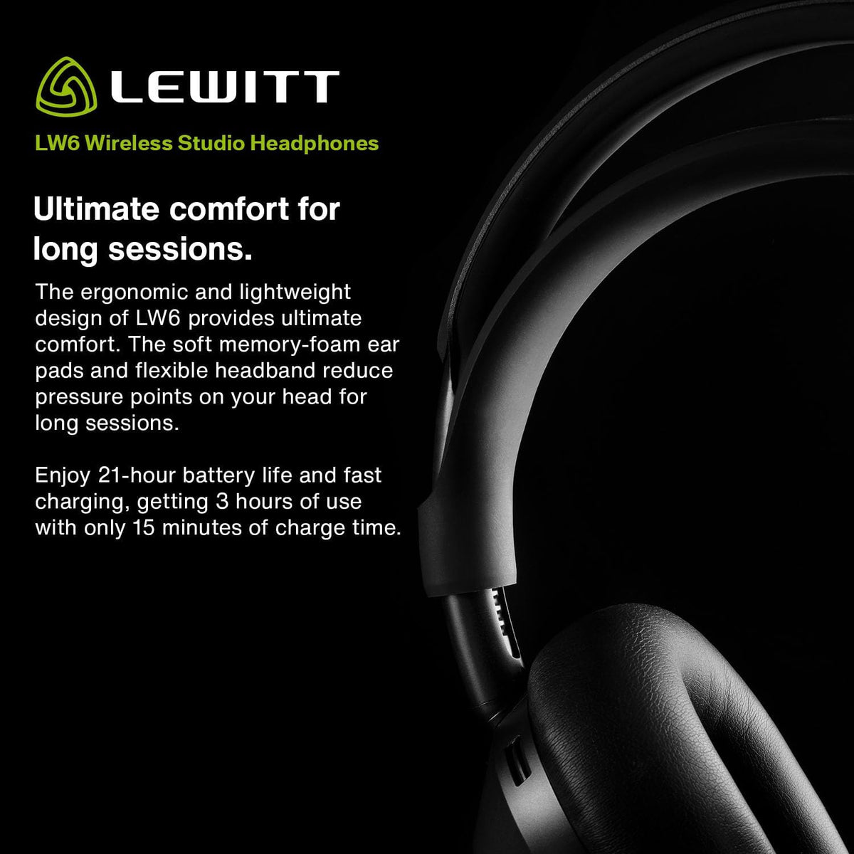 Lewitt LW6 Wireless Studio Headphones with Uncompressed, Ultra-Low Latency Audio and Premium Sound Quality - Ideal for Professional Mixing, Mastering, Monitoring, and Audio Recording.