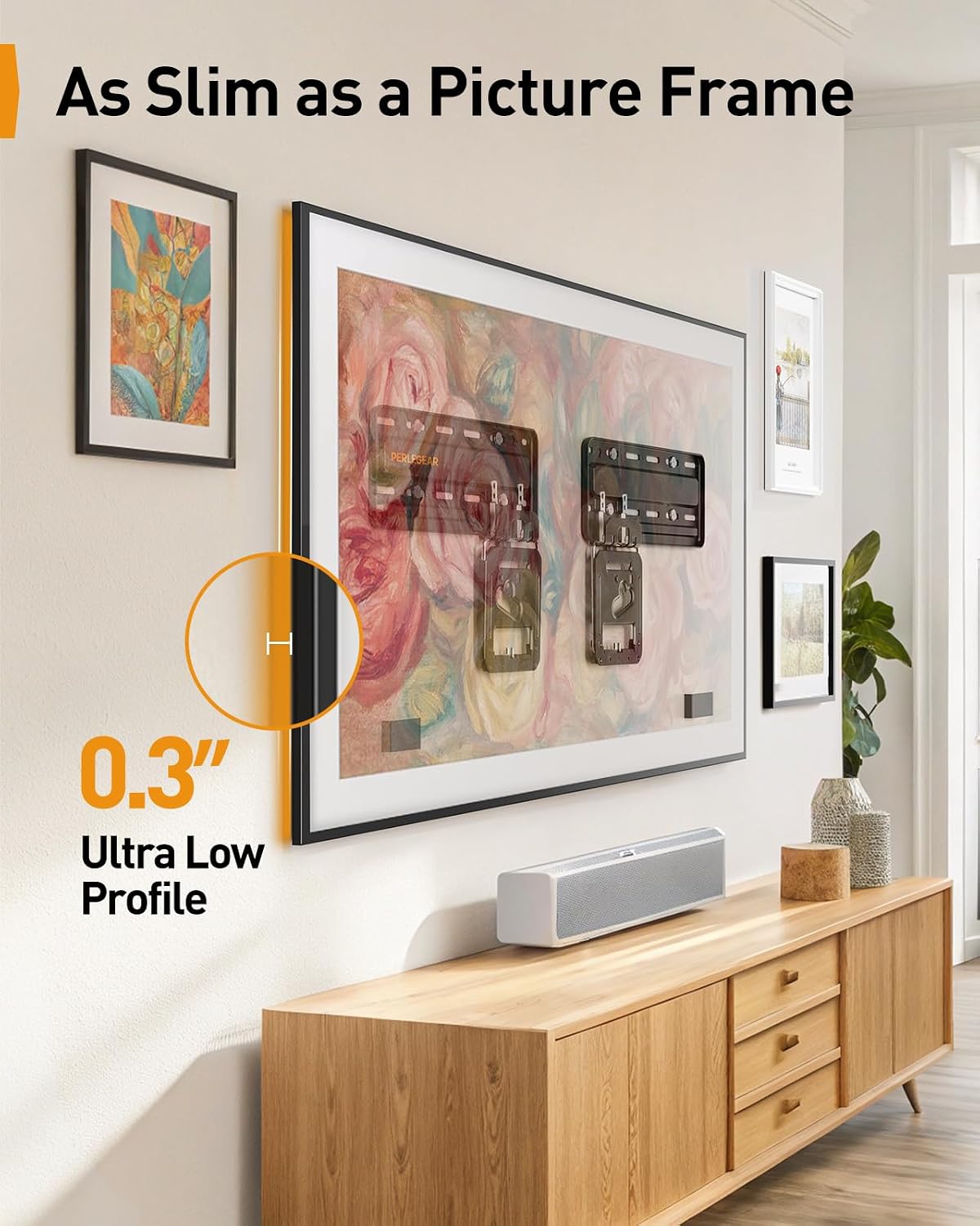 Perlegear Ultra Slim TV Wall Mount 0.3” Low Profile, Compatible with 43”- 86” Flat TV, Neo QLED, Frame TV, Flush Mount Flat Mount Bracket, Micro Gap, Holds up to 132 lbs, Blends Into Any Interior