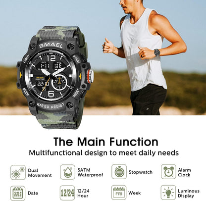 Herren Digitaluhr, Sportuhren für Männer Outdoor Militär Digital Analog Stoppuhr Wasserdicht Multifunktionale Armbanduhr