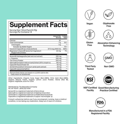 Calm Drink Mix - Supports Cortisol Regulation - Watermelon Lemonade & Electrolyte Powder - Workout Recovery & Hydration - Mango Lemonade & Sleep Aid Powder - Improve Sleep Quality - Chamomile
