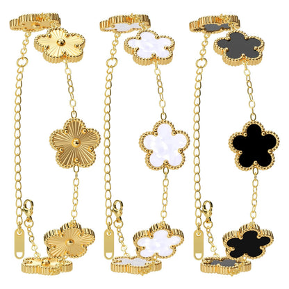 AICase 18K Gold Plated Clover Bracelet Dupes Gold/White/Black Bracelet Set for Women Flower Leaf Lucky Clover Bracelets Trendy Jewelry Birthday Gifts for Women/MoM/Friends