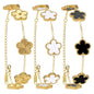 AICase 18K Gold Plated Clover Bracelet Dupes Gold/White/Black Bracelet Set for Women Flower Leaf Lucky Clover Bracelets Trendy Jewelry Birthday Gifts for Women/MoM/Friends