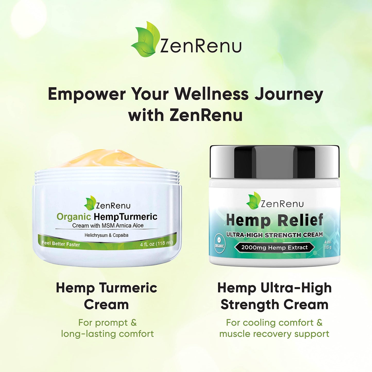 Organic Hemp Turmeric Cream with Arnica, MSM, Hemp Oil Extract, & 7 Essential Oils - Non Greasy & Fast Absorbing for Any Areas of Discomfort 4 oz