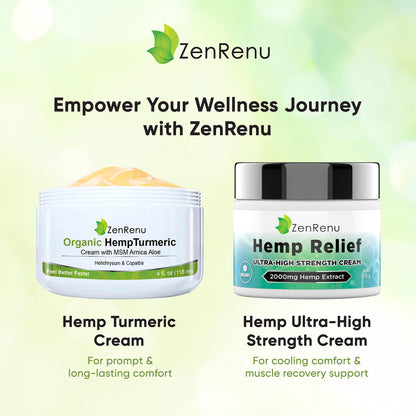 Organic Hemp Turmeric Cream with Arnica, MSM, Hemp Oil Extract, & 7 Essential Oils - Non Greasy & Fast Absorbing for Any Areas of Discomfort 4 oz