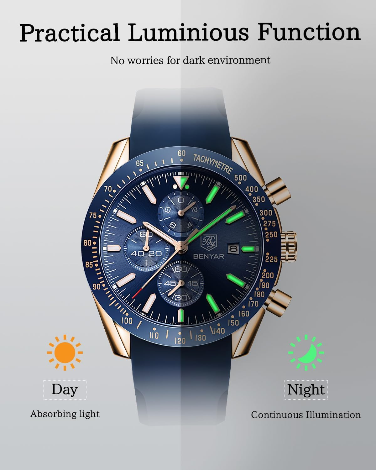 BY BENYAR Uhren für Herren Analog Quarz Chronograph 30M Wasserdicht Leuchtend Großes Zifferblatt Herren Armbanduhren Business Arbeit Sport Freizeit Mode Designer Uhr Elegantes Geschenk für Herren