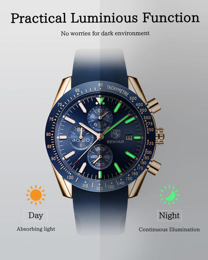 BY BENYAR Uhren für Herren Analog Quarz Chronograph 30M Wasserdicht Leuchtend Großes Zifferblatt Herren Armbanduhren Business Arbeit Sport Freizeit Mode Designer Uhr Elegantes Geschenk für Herren