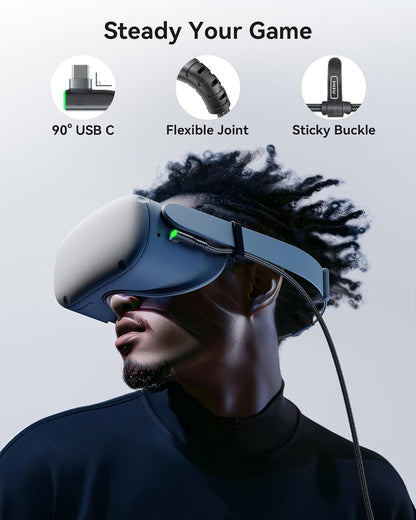 INIU VR Link Cable with Separate Charging Port, 16FT High Speed Data Transfer & Charging Cable, USB to USB C Charger Cord for Virtual Reality Headset, Meta Oculus Quest 3s 3 2 Pro, Pico 4 Steam PC VR