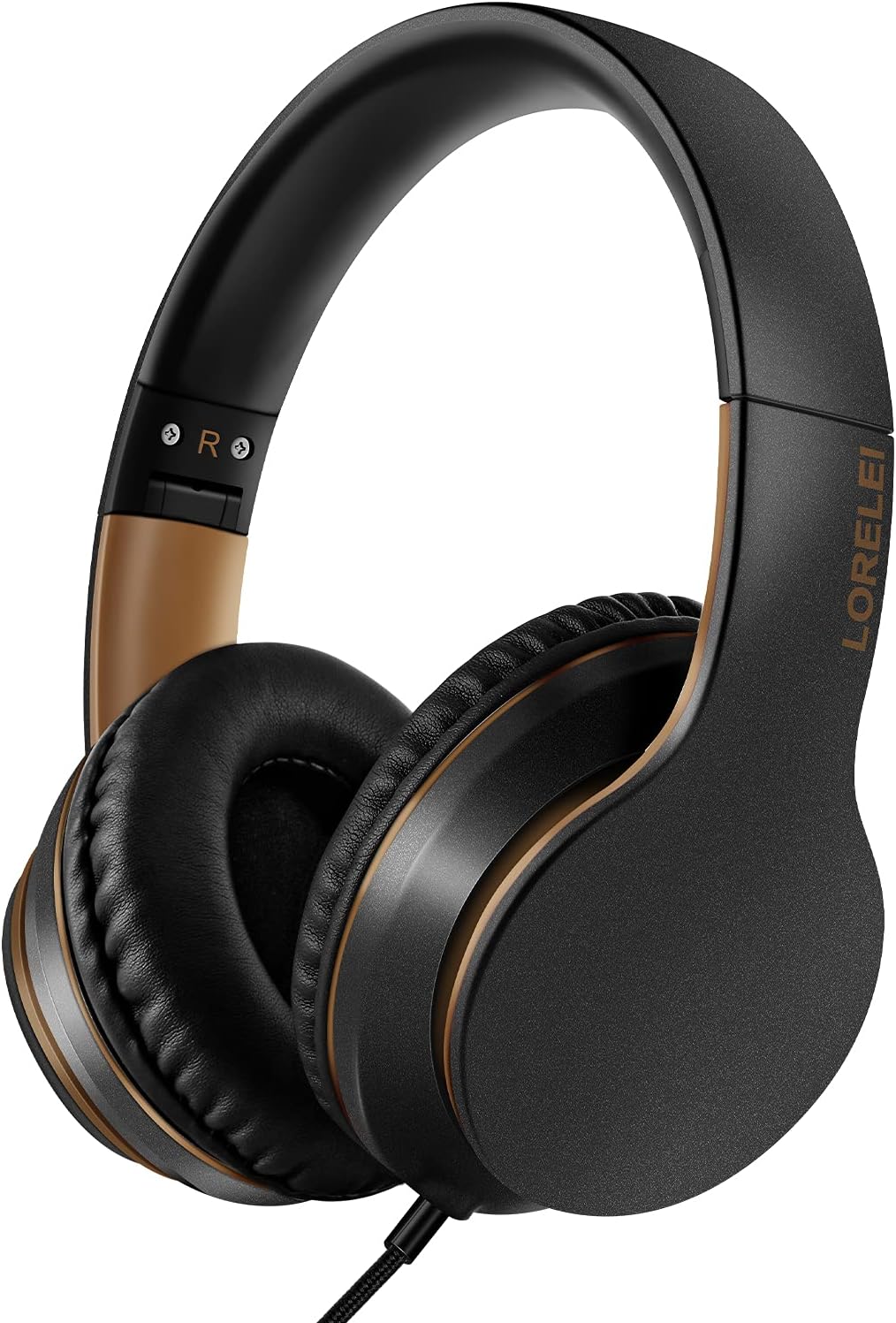 LORELEI X6 Over-Ear Kabelgebundene Stereo-Bass-Kopfhörer mit Mikrofon, Leicht, Faltbar & Portabel mit 1,45M Kabel ohne Verheddern für Smartphone, Tablet, MP3/4, Space Black