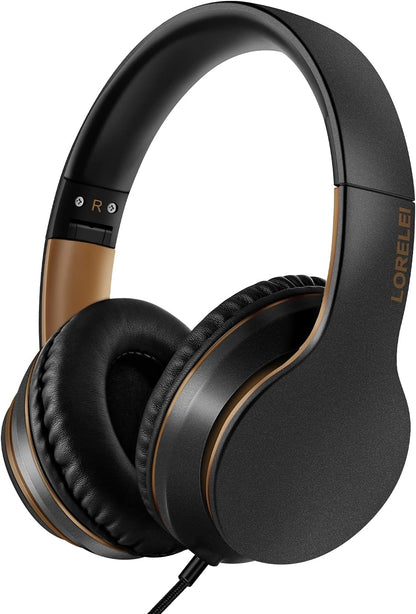 LORELEI X6 Over-Ear Kabelgebundene Stereo-Bass-Kopfhörer mit Mikrofon, Leicht, Faltbar & Portabel mit 1,45M Kabel ohne Verheddern für Smartphone, Tablet, MP3/4, Space Black