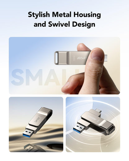 Lexar D40E 128GB Dual USB 3.2 Gen 1 Type-C Jump Drive, USB-C Flash Laufwerk Metallgehäuse Drehdesign (Champagne Silber)