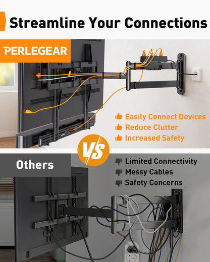Perlegear Corner TV Wall Mount Long Arm TV Mount Bracket for 37-75 Inch TVs-Full Motion Wall Mount with 32.37” Extension & Swivel Articulating Arm & Tilt, MAX VESA 600x400mm, Holds up to 100 lbs