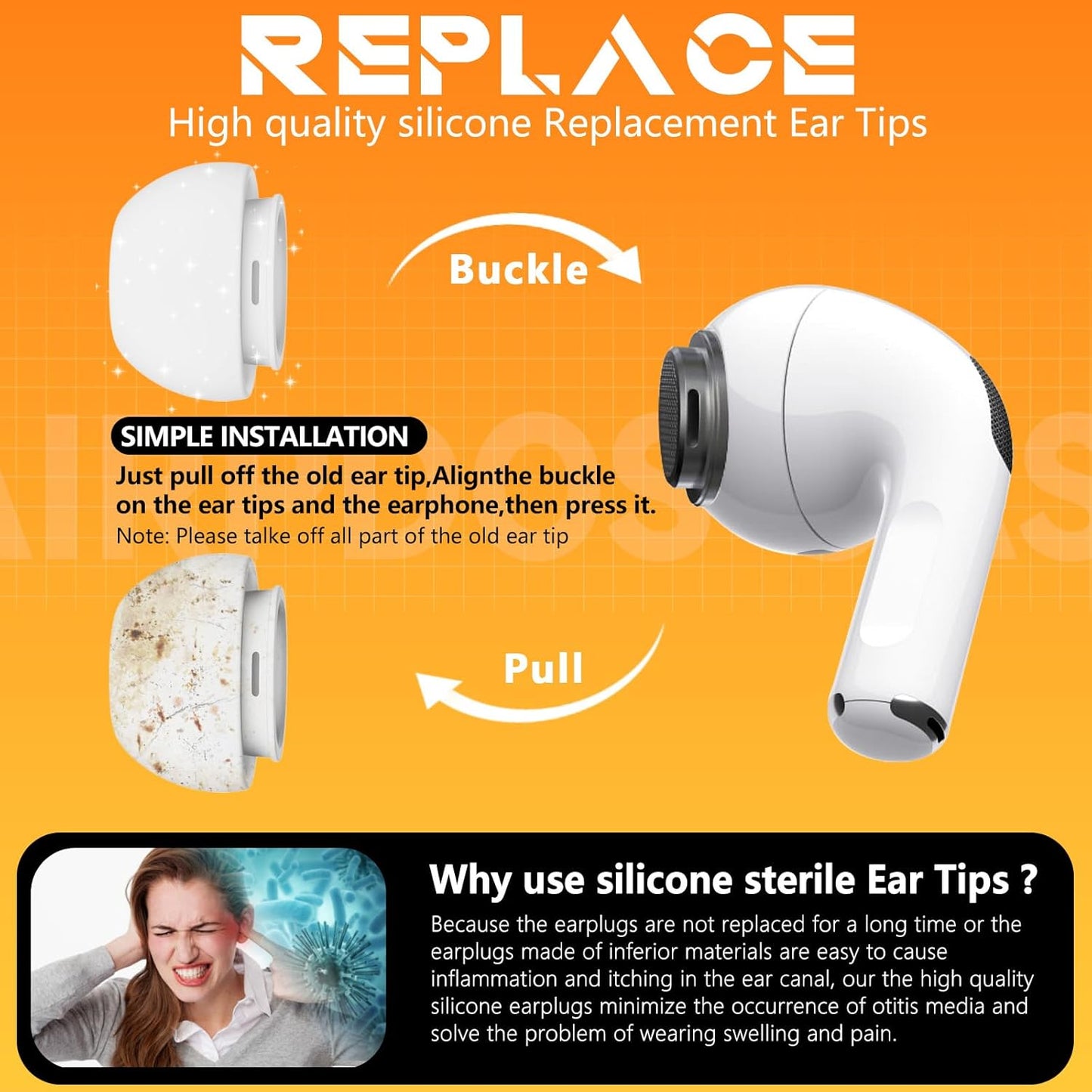 4 Pairs Replacement Ear Tips for AirPods Pro