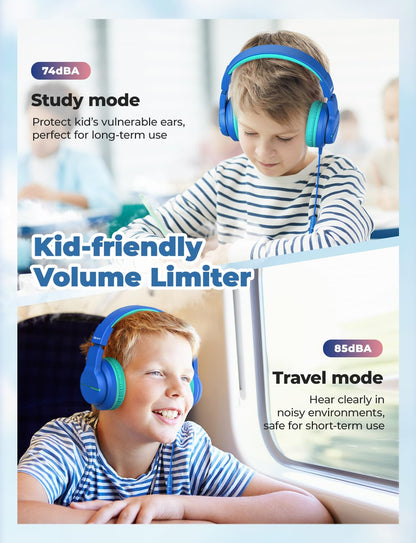 iClever Kinderkopfhörer für Schule und Reisen, sichere Lautstärkebegrenzung, HD-Mikrofon, Stereo-Sound Over-Ear-Kopfhörer für Mädchen und Jungen, FunShare Faltbar, 3,5 mm kabelgebunden für iPad Computer, HS19