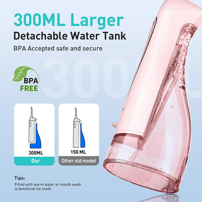 COSLUS Water Flosser C20 (F5020E): 300ML Kabelloser Elektrischer Munddusche Wiederaufladbar IPX7 Wasserdicht Tragbares Reise-Zahnseide-Set für die Zähne