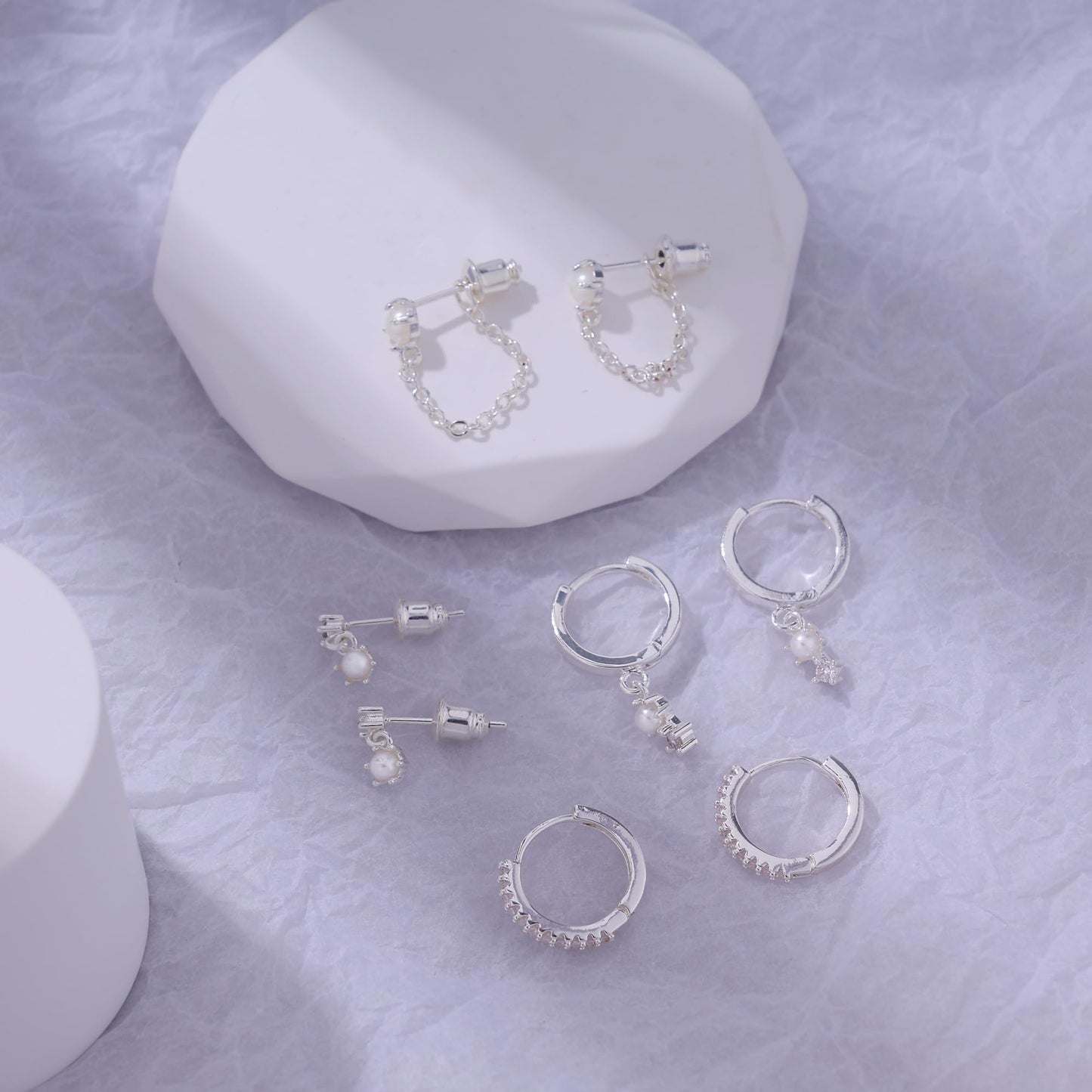 Gold Earrings For Women, Dainty Huggie Earrings Stack 14K Gold Plated Pearl Dangle Earrings for Women Trendy Cute Hypoallergenic Unique Gold Earring Stack Fashion Gold Jewelry Gifts
