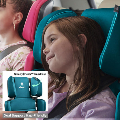Diono Connect3 RXT 2-in-1 High Back Booster, Slim Fit 3-Across in Many Mid-Sized Sedans and SUVs, for Children from 40-120 lbs., Lightweight with Latch, Black Storm