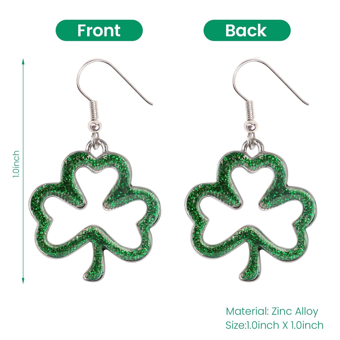 Prstvil St. Patricks Day Ohrringe, grüne Kleeblatt-Ohrringe für Damen, St. Patrick's Day Accessoires Glücksbringer Creolen (Grün-2)