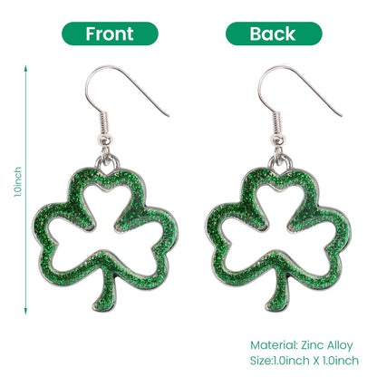 Prstvil St. Patricks Day Ohrringe, grüne Kleeblatt-Ohrringe für Damen, St. Patrick's Day Accessoires Glücksbringer Creolen (Grün-2)