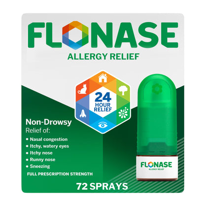 Flonase Allergy Relief Nasal Spray, 24 Hour Non Drowsy Allergy Medicine, Metered Nasal Spray - 72 Sprays - Fall and Seasonal Allergy Relief (Pack of 12)