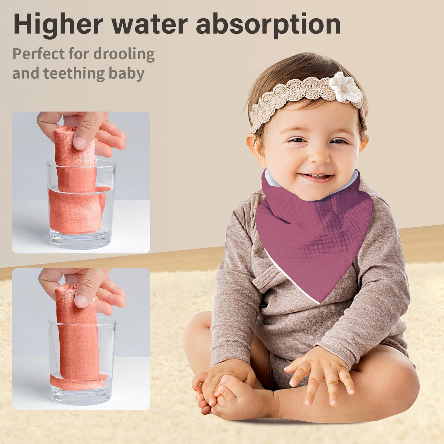 NISXABEBE Musselin-Baby-Lätzchen, 6er-Pack, Baby-Bandana-Spucktücher aus 100 % Baumwolle für Jungen und Mädchen, unifarbene Lätzchen für Spucken und Zahnen (Jungen)