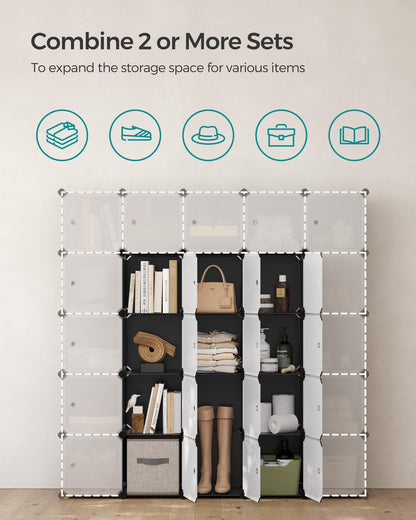 SONGMICS Cube Storage Organizer, Set of 16 Plastic Cubes, Closet Organizers and Storage, Room Organization, Bedroom Living Room, 12.2 x 48.4 x 48.4 Inches, Rustic Brown ULPC442A01