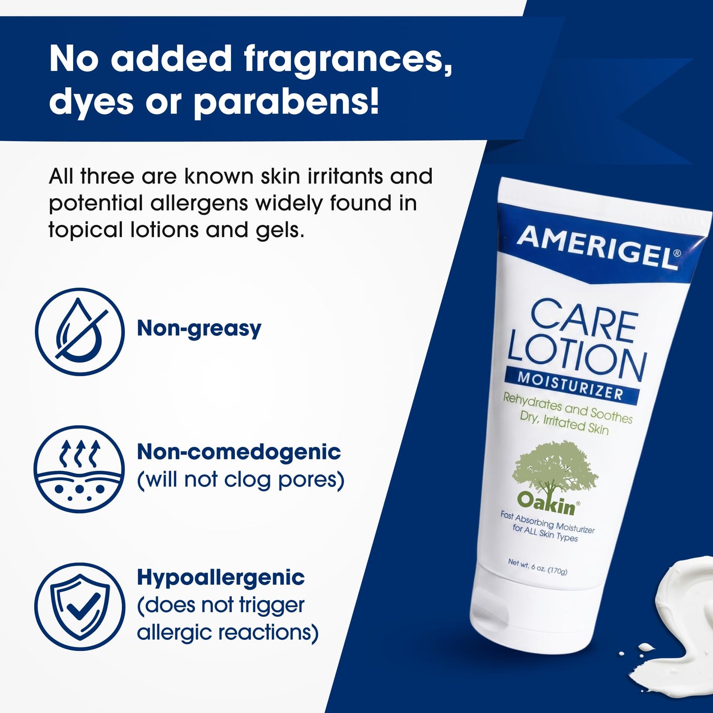 AMERIGEL Care Lotion – Hypoallergenic Moisturizer - Diabetic Skin Care - Rehydrates and Soothes Dry, Irritated Skin - 16 oz.