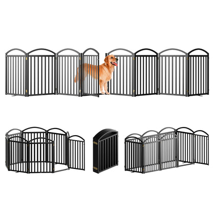 SNUOWU 4 Panels Full Matel Freestanding Dog Gates with Door, 96"Extra Wide 36"Tall Free Standing Dog Pet Gate for Indoor & Outdoor. Foldable Pet Fences for Doorways, House, Stairs, Porch, Deck, Yard