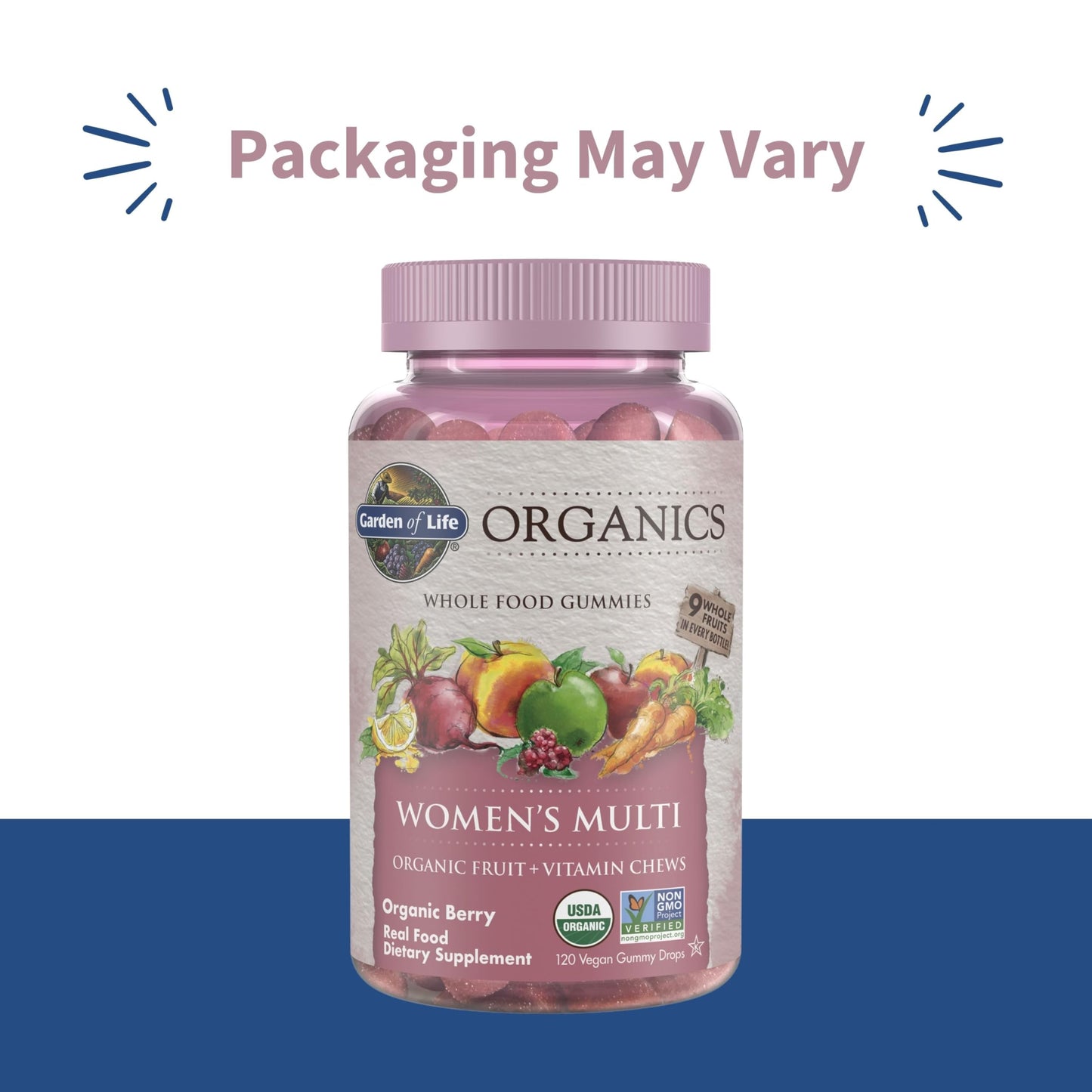 Garden of Life Organics Women's Gummy Vitamins - Berry - Certified Organic, Non-GMO, Vegan, Kosher Complete Multi - Methyl B12, C & D3 - Gluten, Soy & Dairy Free, 120 Real Fruit Gummies (Pack of 6)