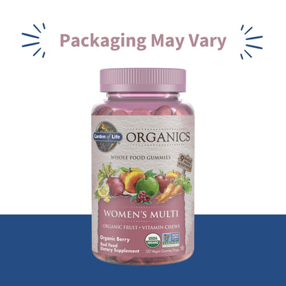 Garden of Life Organics Women's Gummy Vitamins - Berry - Certified Organic, Non-GMO, Vegan, Kosher Complete Multi - Methyl B12, C & D3 - Gluten, Soy & Dairy Free, 120 Real Fruit Gummies (Pack of 6)
