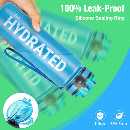 Sahara Sailor Trinkflasche, 950ml Motivations-Sportflasche mit Zeitmarkierung – Trinkzeiten – Tritan, BPA-frei, weite Öffnung auslaufsicher, Fast-Flow-Technologie mit Reinigungsbürste (1 Flasche)