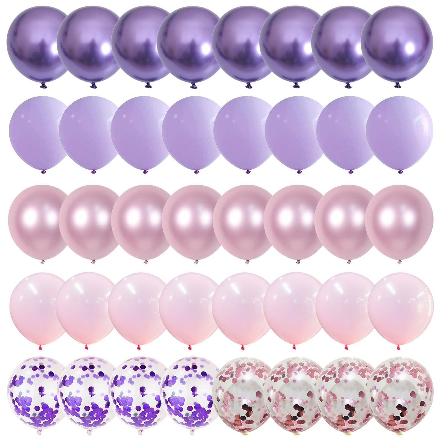 Pastellrosa und lilafarbene Ballons, 12-Zoll-Metallic-Lila-Flieder-Pink-Konfetti-Ballon-Set für Mädchen, Frauen, Kpop, Schmetterling-Geburtstag, Babyparty, Brautparty, Hochzeit, Prinzessin, Disco, Musikparty-Dekorationen
