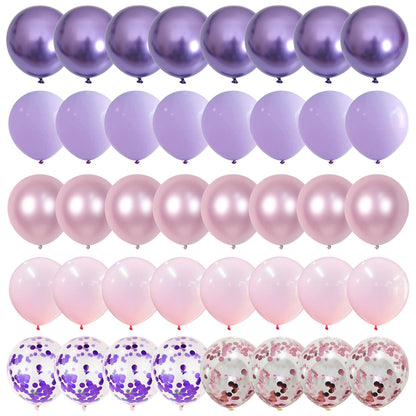 Pastellrosa und lilafarbene Ballons, 12-Zoll-Metallic-Lila-Flieder-Pink-Konfetti-Ballon-Set für Mädchen, Frauen, Kpop, Schmetterling-Geburtstag, Babyparty, Brautparty, Hochzeit, Prinzessin, Disco, Musikparty-Dekorationen