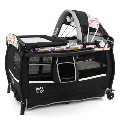 BABY JOY 4 in 1 Pack and Play, Portable Baby Playard with Bassinet & Flip-Away Changing Table, Canopy, Portable Bedside Crib with Storage Basket, Oxford Bag, Infant Bassinet from Newborn to Toddlers
