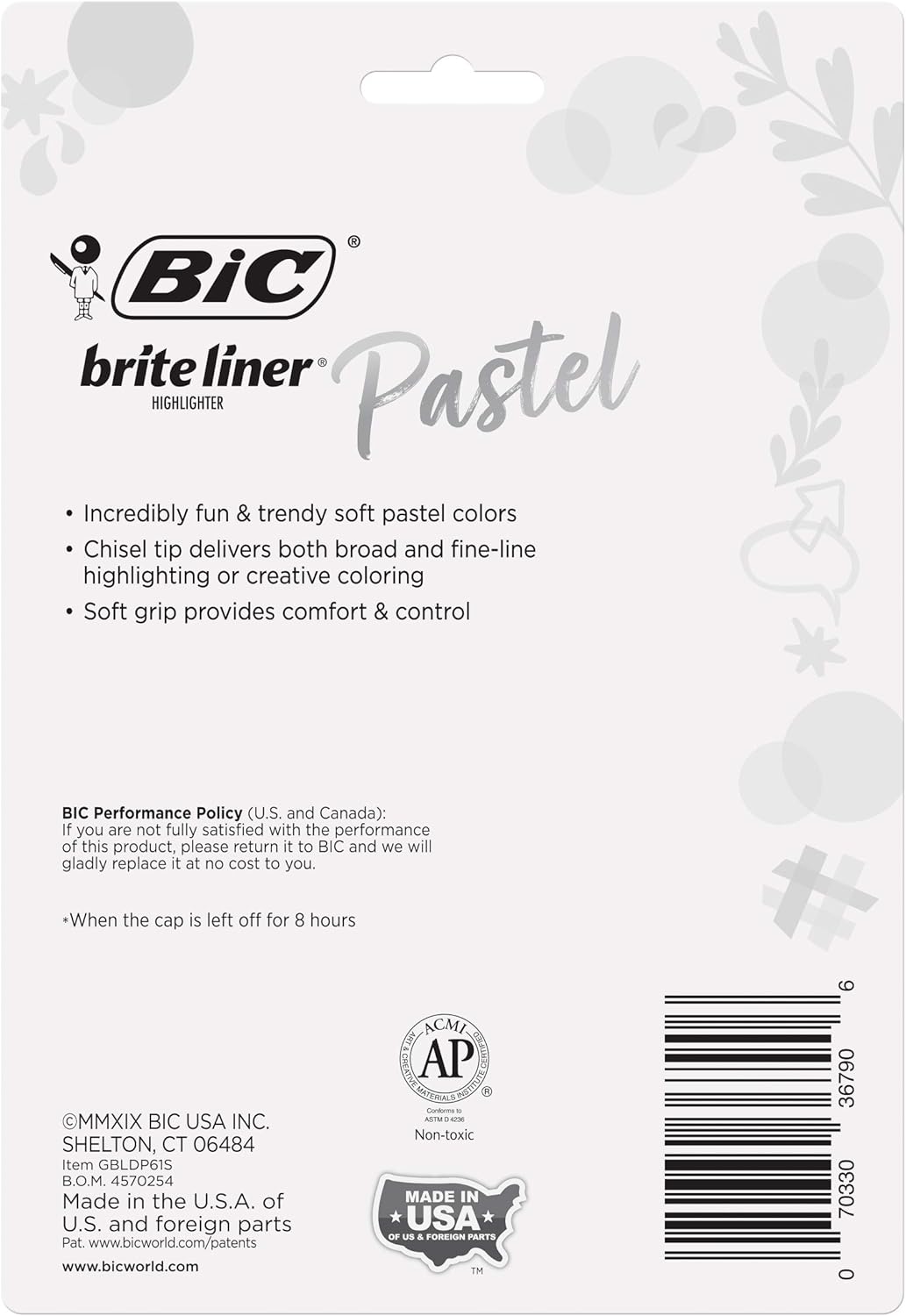 BIC Brite Liner Textmarker-Set Pastell, Keilspitze für feine und breite Linien, 6er-Pack in verschiedenen Farben