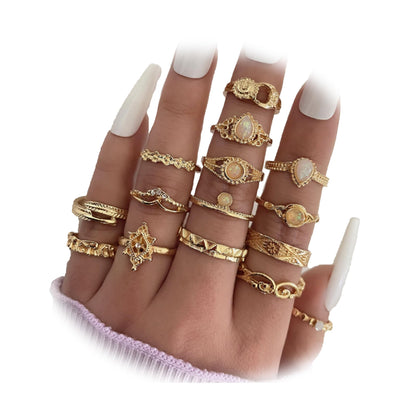 FAXHION 24-60 Pcs Gold Stackable Rings for Women, Knuckle Rings Chunky Gold Ring Set Dainty Stacking Cute Rings, Multiple Sizes Cute Jewelry Set Gift