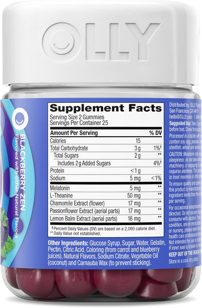 OLLY Extra Strength Sleep Gummy, 5 mg Melatonin, L-Theanine, Chamomile, Lemon Balm, Sleep Aid, BlackBerry - 50 Count (Pack of 12)